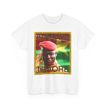 Ibrahim Traore - Sometimes You Gotta Pop Out and Show Colonizers - Unisex Heavy Cotton T-Shirt with Speech on Backside