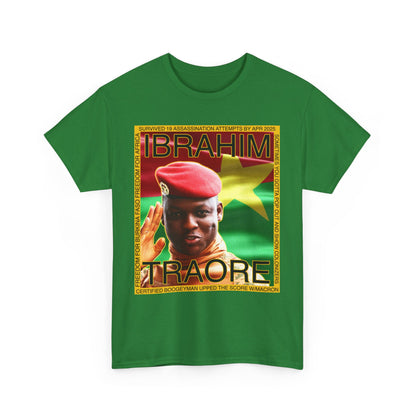 Ibrahim Traore - Sometimes You Gotta Pop Out and Show Colonizers - Unisex Heavy Cotton T-Shirt with Speech on Backside