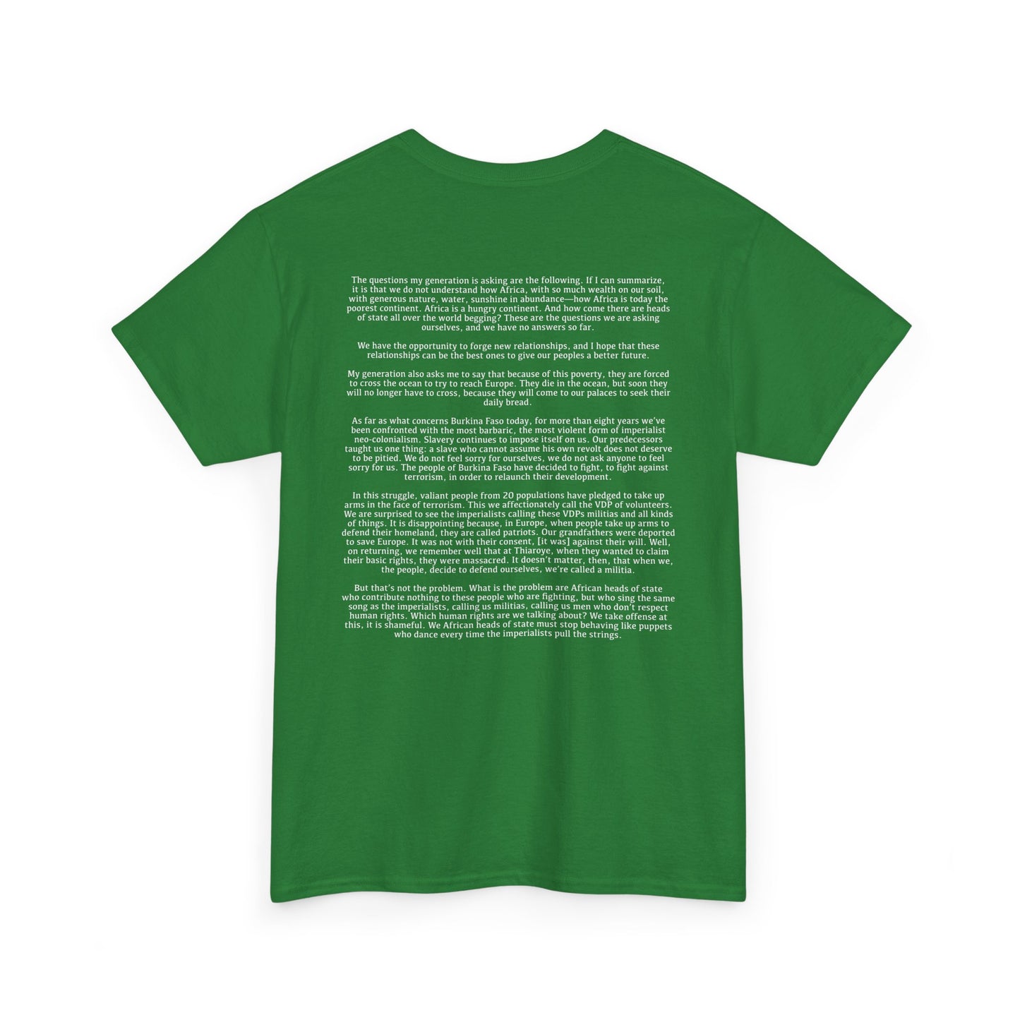 Ibrahim Traore - Sometimes You Gotta Pop Out and Show Colonizers - Unisex Heavy Cotton T-Shirt with Speech on Backside