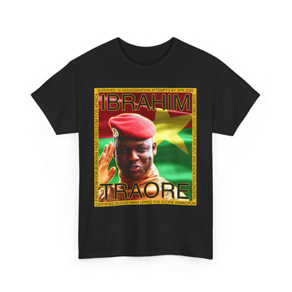 Ibrahim Traore - Sometimes You Gotta Pop Out and Show Colonizers - Unisex Heavy Cotton T-Shirt with Speech on Backside
