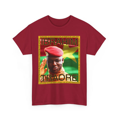 Ibrahim Traore - Sometimes You Gotta Pop Out and Show Colonizers - Unisex Heavy Cotton T-Shirt with Speech on Backside